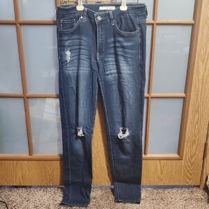 Kancan Womens Distressed Skinny Blue Jeans